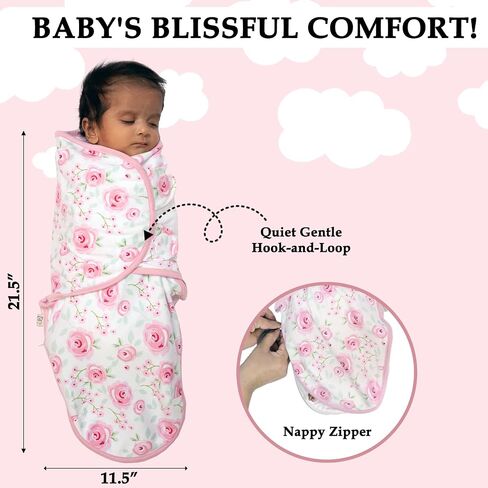 BABYKINZ Baby Swaddle Wrap | Swaddles for Newborn Baby | Zipper Bottom Easy Diaper Change Baby Sleep Sack with Mitten Cuffs in Saudi Arabia
