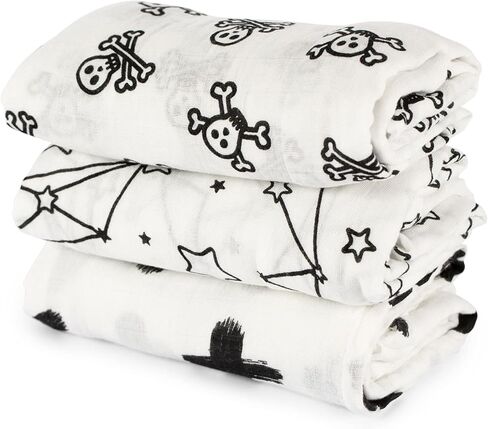 قماط أيرون ليلي بيبي موسلين، بطانية تلقي ناعمة من قطن الخيزران للرضع حديثي الولادة صبي فتاة للجنسين أسود أبيض - هدية لحفلة عيد الميلاد (علامات زائد/X) in Kuwait