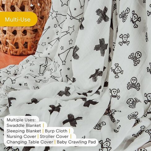 قماط أيرون ليلي بيبي موسلين، بطانية تلقي ناعمة من قطن الخيزران للرضع حديثي الولادة صبي فتاة للجنسين أسود أبيض - هدية لحفلة عيد الميلاد (علامات زائد/X) in Kuwait