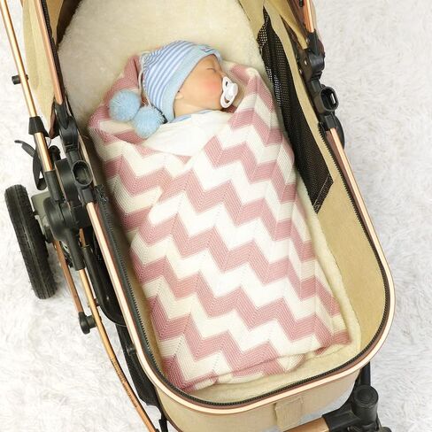 بطانية أطفال من LAWKUL، بطانيات قطنية متماسكة مخططة، بطانية مريحة من الكروشيه لتدفئة اللفة، بطانية أطفال محايدة للأولاد والبنات باللون الأصفر in Kuwait