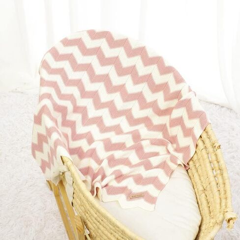 بطانية أطفال من LAWKUL، بطانيات قطنية متماسكة مخططة، بطانية مريحة من الكروشيه لتدفئة اللفة، بطانية أطفال محايدة للأولاد والبنات باللون الأصفر in Kuwait