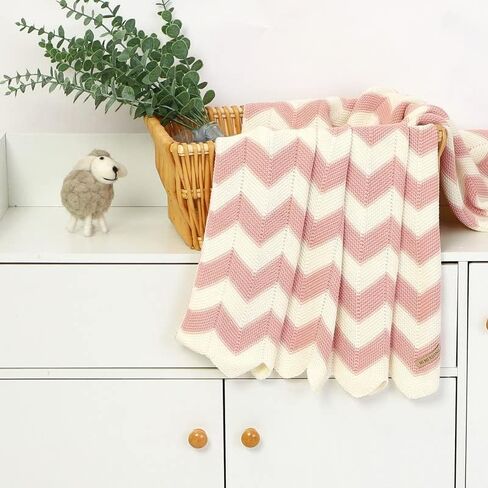 بطانية أطفال من LAWKUL، بطانيات قطنية متماسكة مخططة، بطانية مريحة من الكروشيه لتدفئة اللفة، بطانية أطفال محايدة للأولاد والبنات باللون الأصفر in Kuwait