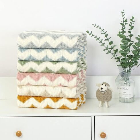 بطانية أطفال من LAWKUL، بطانيات قطنية متماسكة مخططة، بطانية مريحة من الكروشيه لتدفئة اللفة، بطانية أطفال محايدة للأولاد والبنات باللون الأصفر in Kuwait