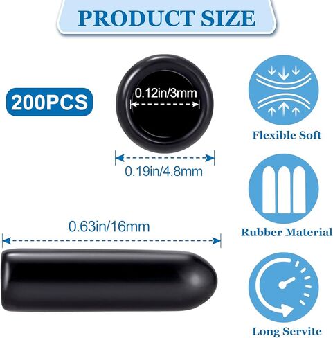 200 قطعة من اغطية طرفية مطاطية دائرية من هينزيك، واقيات سن البراغي، اغطية براغي لقضيب الانابيب المعدنية، اسود in Kuwait