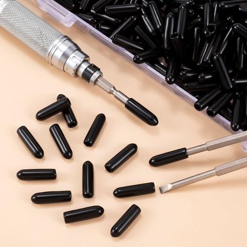 200 قطعة من اغطية طرفية مطاطية دائرية من هينزيك، واقيات سن البراغي، اغطية براغي لقضيب الانابيب المعدنية، اسود in Kuwait