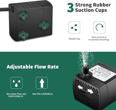 مضخة غاطسة من Ideashop، مضخة مياه، مضخة نافورة مياه 90 GPH(350L/H، 4W) مضخة مياه محمولة مضخة مياه صغيرة للبركة، التماثيل، حوض السمك، نافورة خزان الأسماك مع سلك طاقة 5.9 قدم (1.8 متر) (أسود) in Kuwait