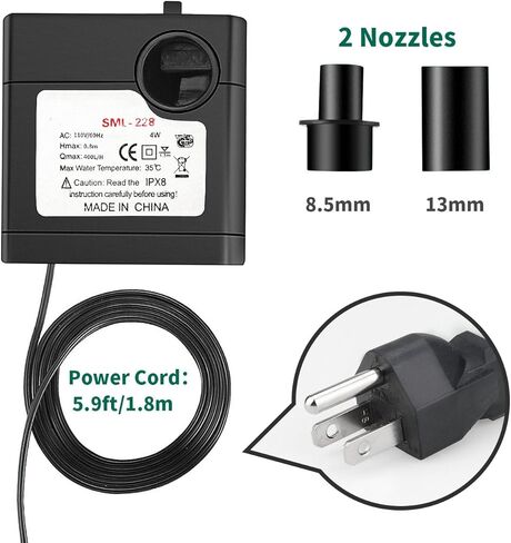 مضخة غاطسة من Ideashop، مضخة مياه، مضخة نافورة مياه 90 GPH(350L/H، 4W) مضخة مياه محمولة مضخة مياه صغيرة للبركة، التماثيل، حوض السمك، نافورة خزان الأسماك مع سلك طاقة 5.9 قدم (1.8 متر) (أسود) in Kuwait