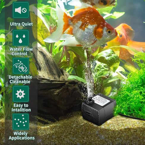 مضخة غاطسة من Ideashop، مضخة مياه، مضخة نافورة مياه 90 GPH(350L/H، 4W) مضخة مياه محمولة مضخة مياه صغيرة للبركة، التماثيل، حوض السمك، نافورة خزان الأسماك مع سلك طاقة 5.9 قدم (1.8 متر) (أسود) in Kuwait