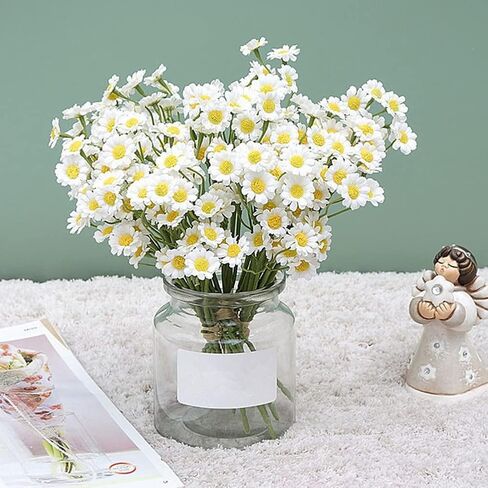 XIZHI 18 Bundles Artificial Daisy Flowers 180 Heads Fake Brazilian Daisy Bouquets Pastoral Style for Home Table Garden Window Wedding Indoor Outside Decoration (White) in Saudi Arabia