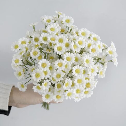 XIZHI 18 Bundles Artificial Daisy Flowers 180 Heads Fake Brazilian Daisy Bouquets Pastoral Style for Home Table Garden Window Wedding Indoor Outside Decoration (White) in Saudi Arabia