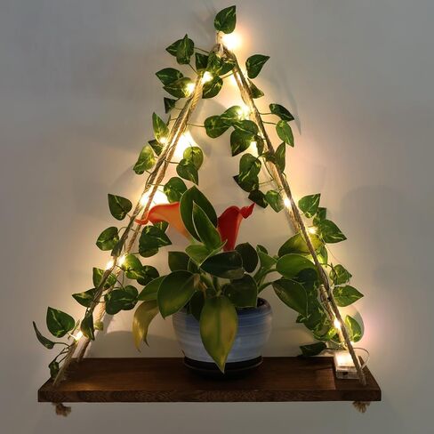 Artificial Ivy LED-Strip Wall Hanging Shelves Set of 2, Hanging Plant Shelf, Macrame Wall Hanging Shelf, Wood Hanging Plant Shelves for Bedroom Bathroom Living Room Kitchen for Wall Decoration in Saudi Arabia