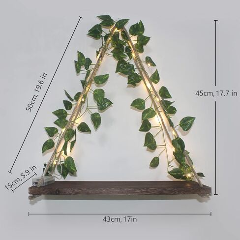 Artificial Ivy LED-Strip Wall Hanging Shelves Set of 2, Hanging Plant Shelf, Macrame Wall Hanging Shelf, Wood Hanging Plant Shelves for Bedroom Bathroom Living Room Kitchen for Wall Decoration in Saudi Arabia