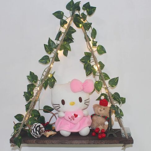 Artificial Ivy LED-Strip Wall Hanging Shelves Set of 2, Hanging Plant Shelf, Macrame Wall Hanging Shelf, Wood Hanging Plant Shelves for Bedroom Bathroom Living Room Kitchen for Wall Decoration in Saudi Arabia