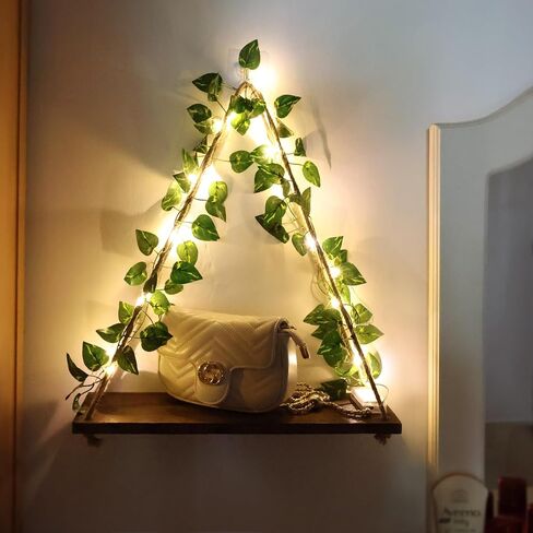Artificial Ivy LED-Strip Wall Hanging Shelves Set of 2, Hanging Plant Shelf, Macrame Wall Hanging Shelf, Wood Hanging Plant Shelves for Bedroom Bathroom Living Room Kitchen for Wall Decoration in Saudi Arabia