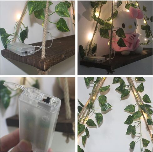 Artificial Ivy LED-Strip Wall Hanging Shelves Set of 2, Hanging Plant Shelf, Macrame Wall Hanging Shelf, Wood Hanging Plant Shelves for Bedroom Bathroom Living Room Kitchen for Wall Decoration in Saudi Arabia