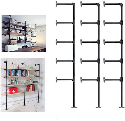 Kaler Industrial Iron Pipe Shelves - Set of 2, 5-Tier Wall-Mounted Bookshelf with Vintage Retro Design and Rustic Farmhouse Appeal Black（68" H） in Kuwait