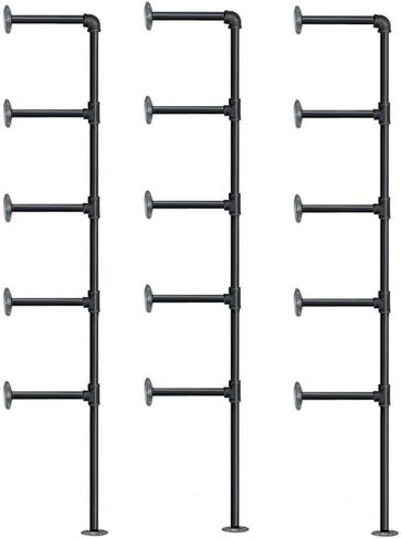 Kaler Industrial Iron Pipe Shelves - Set of 2, 5-Tier Wall-Mounted Bookshelf with Vintage Retro Design and Rustic Farmhouse Appeal Black（68" H） in Kuwait