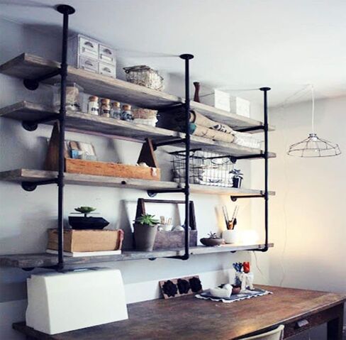 Kaler Industrial Iron Pipe Shelves - Set of 2, 5-Tier Wall-Mounted Bookshelf with Vintage Retro Design and Rustic Farmhouse Appeal Black（68" H） in Kuwait