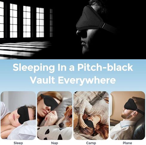 Black Eye Mask for Men Women,3D Contoured Cup Concave Molded Night Yoga Nap Travel Sleep Eye-mask with Adjustable Strap in Saudi Arabia