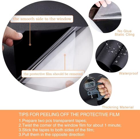 Total Blackout Window Film Removable Privacy Window Static Cling 100% UV Light Sun Blocking Glass Sticker for Kids Room, Black Window Tint Coverings for Day Sleep, Baby Nap Security, 17.7x78.7 inches in Saudi Arabia