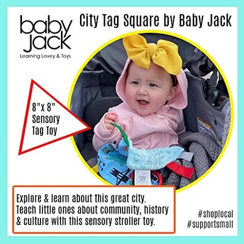 Baby Jack & Co 8x8" Learning Lovey Chicago Illinois Tag Toys for Babies - Baby Crinkle Toys - Soft & Safe - Learn USA Cities and Shapes - Ideal Baby Toy & Gift BPA Free w/ Stroller Clip in Kuwait