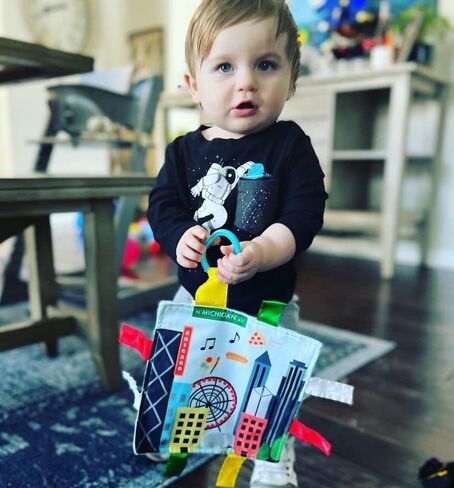 Baby Jack & Co 8x8" Learning Lovey Chicago Illinois Tag Toys for Babies - Baby Crinkle Toys - Soft & Safe - Learn USA Cities and Shapes - Ideal Baby Toy & Gift BPA Free w/ Stroller Clip in Kuwait