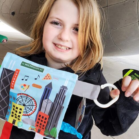 Baby Jack & Co 8x8" Learning Lovey Chicago Illinois Tag Toys for Babies - Baby Crinkle Toys - Soft & Safe - Learn USA Cities and Shapes - Ideal Baby Toy & Gift BPA Free w/ Stroller Clip in Kuwait