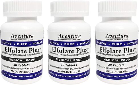 ELFOLATE Plus® 3mg 3 Pack L-Methylfolate Methyl Folate Methylfolate Medical Food Supplement Doctor Recommended Professional Strength Active Pure Potent 30 Tablets in Saudi Arabia