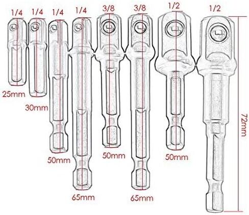dophee 8Pcs Impact Grade Socket Adapter Set, Square Socket Adapter Bits for Drills, Hex Shank Drill Bits Square Nut Driver Power Extension Bar Set 1/4" 3/8" 1/2" Bits in Saudi Arabia