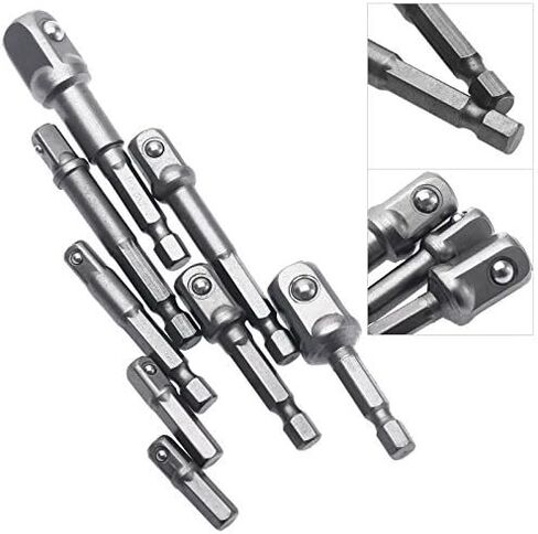 dophee 8Pcs Impact Grade Socket Adapter Set, Square Socket Adapter Bits for Drills, Hex Shank Drill Bits Square Nut Driver Power Extension Bar Set 1/4" 3/8" 1/2" Bits in Saudi Arabia