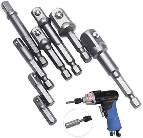 dophee 8Pcs Impact Grade Socket Adapter Set, Square Socket Adapter Bits for Drills, Hex Shank Drill Bits Square Nut Driver Power Extension Bar Set 1/4" 3/8" 1/2" Bits in Saudi Arabia