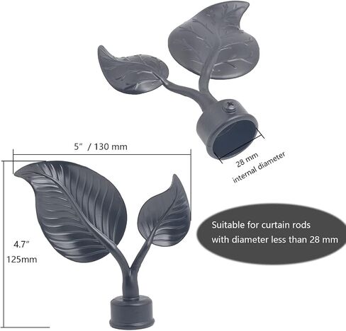 KUASTING 4 قطع قضيب ستارة تيجان غطاء أوراق نهاية أسود من سبائك الألومنيوم غطاء رأس عمود ستائر لعمود ستائر 28 مم أسود (فرع أبيض) in Kuwait
