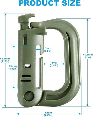 LULUQUEEN 10 Pcs Multipurpose D-Ring Grimlock Locking Hanging Hook Tactical Link Snap Keychain for Molle Webbing in Kuwait
