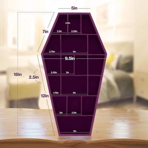 Curio Coffin Shelf - Wooden Goth Decor for Display or Storage of Shot Glasses, Mini Figures, Rocks, and More - 18.5 by 9.5 by 2.75 Inches (Pink) in Saudi Arabia