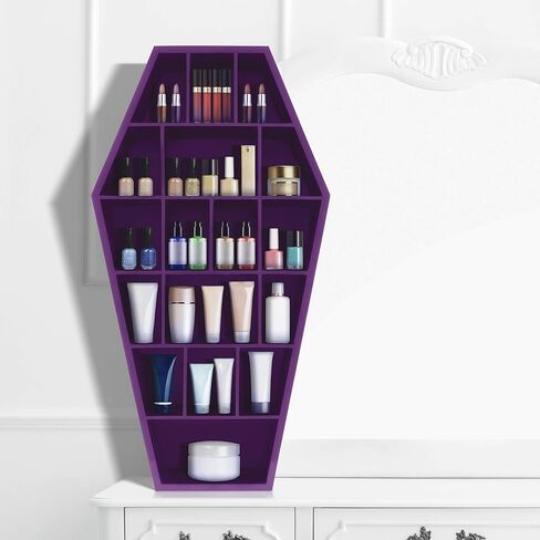 Curio Coffin Shelf - Wooden Goth Decor for Display or Storage of Shot Glasses, Mini Figures, Rocks, and More - 18.5 by 9.5 by 2.75 Inches (Pink) in Saudi Arabia