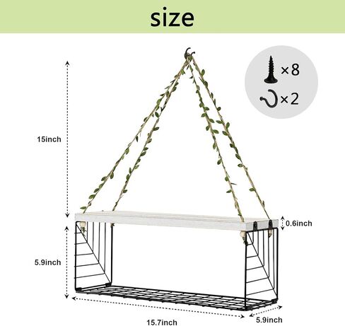 Hanging Shelves for Wall Set of 2 Hanging Plant Shelf - Aesthetic Wooden Floating Rope Bookshelves Wall Decor for Bedroom, Bathroom, Living Room,White (Style 2) in Kuwait