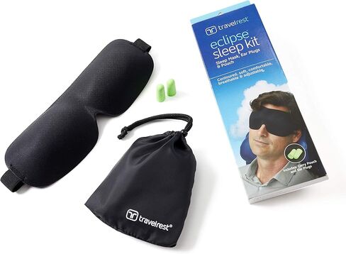 Travelrest Tranquility Sleep Mask with Ear Plugs & Carry Pouch for Home or Travel - Airplane Sleep Mask, Soft Sleep Eye Mask for Men and Women - Total Blackout for Restful Sleep with Adjustable Straps in Saudi Arabia