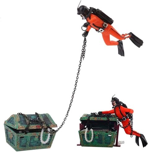 Yunnyp Aquarium Hunter Fish Ornaments,Air Pump Driven Action Treasure Diver Decor in Kuwait