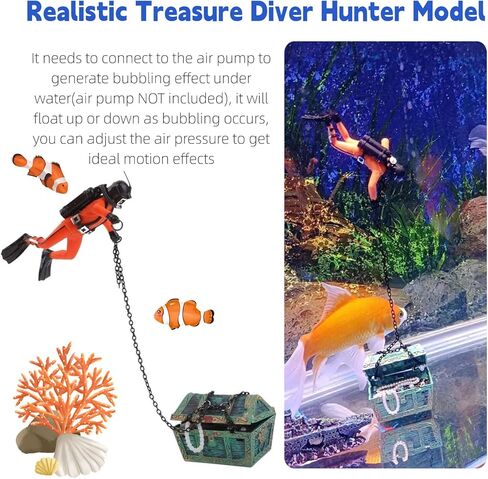 Yunnyp Aquarium Hunter Fish Ornaments,Air Pump Driven Action Treasure Diver Decor in Kuwait