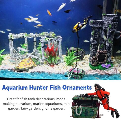 Yunnyp Aquarium Hunter Fish Ornaments,Air Pump Driven Action Treasure Diver Decor in Kuwait