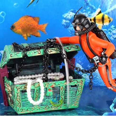 Yunnyp Aquarium Hunter Fish Ornaments,Air Pump Driven Action Treasure Diver Decor in Kuwait