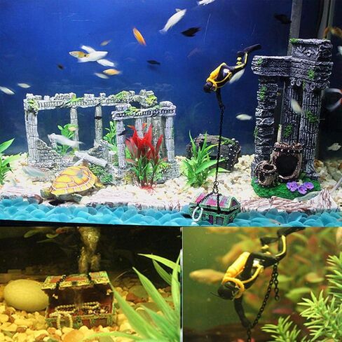Yunnyp Aquarium Hunter Fish Ornaments,Air Pump Driven Action Treasure Diver Decor in Kuwait