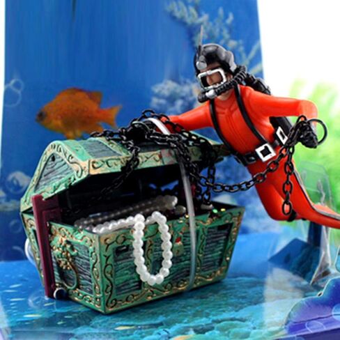 Yunnyp Aquarium Hunter Fish Ornaments,Air Pump Driven Action Treasure Diver Decor in Kuwait
