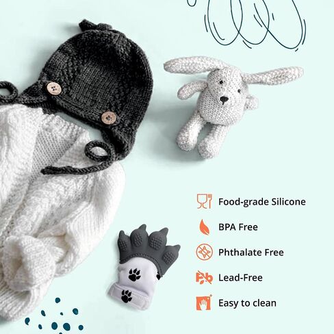 Baby Teething Mitten: Realistic Paw Shape, Soft Silicone, Provides Sensory Stimulation and soothes Gums. in Saudi Arabia