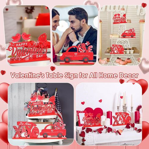 Qinzave 3PC Valentine's Day Table Sign Decoration, Happy Valentine's Day Love Be Mine Wood Table Decorations, Valentine Wooden Tabletop Centerpieces Sign Home Wedding Table Desk Party Décor in Kuwait
