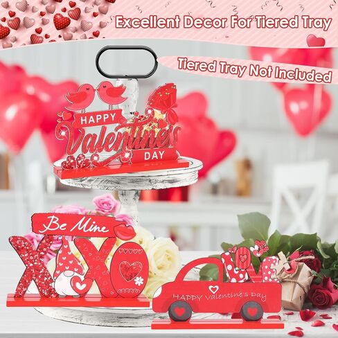 Qinzave 3PC Valentine's Day Table Sign Decoration, Happy Valentine's Day Love Be Mine Wood Table Decorations, Valentine Wooden Tabletop Centerpieces Sign Home Wedding Table Desk Party Décor in Kuwait