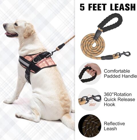 BEAUTYZOO الكلب تسخير للكلاب المتوسطة الكبيرة لا سحب، تسخير الكلب والمقود مجموعة مع مقبض مبطن، لا خنق الخدمة الثقيلة الكلب يسخر سترة حجم M L XL، عاكس سترة تسخير قابل للتعديل in Kuwait