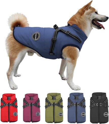 V.PET.B.R Dog Winter Coat,Warm Dog Jacket Fleece Dog Vest with Built in Harness,Waterproof Windproof Reflective Cozy Adjustable Snow Pet Coat Clothes with Zipper for Small Medium Dogs in Saudi Arabia