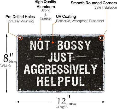 علامة القصدير المعدنية غير المتسلطة فقط مفيدة بشكل عدواني، ملصق ساخر مضحك للمنزل والمكتب والمطاعم والمقاهي وغرفة النوم والحانات والحانة ورجل الكهف ولوحة ديكور الحائط مقاس 12 × 8 بوصة in Kuwait