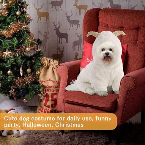 زي Queenmore للهالوين للكلاب الصغيرة، معطف بغطاء للرأس من الصوف الناعم للحيوانات الأليفة، زي ماعز الرنة لعيد الميلاد للكلاب الصغيرة، الشيواوا، اليوركشاير، كلب صغير طويل الشعر، كلاب بودل الشاي (بني، M) in Kuwait